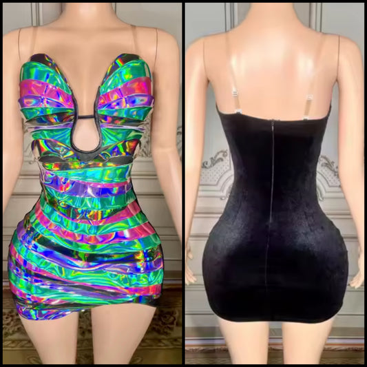 Sexy Sleeveless Colorful Metallic Short Dress