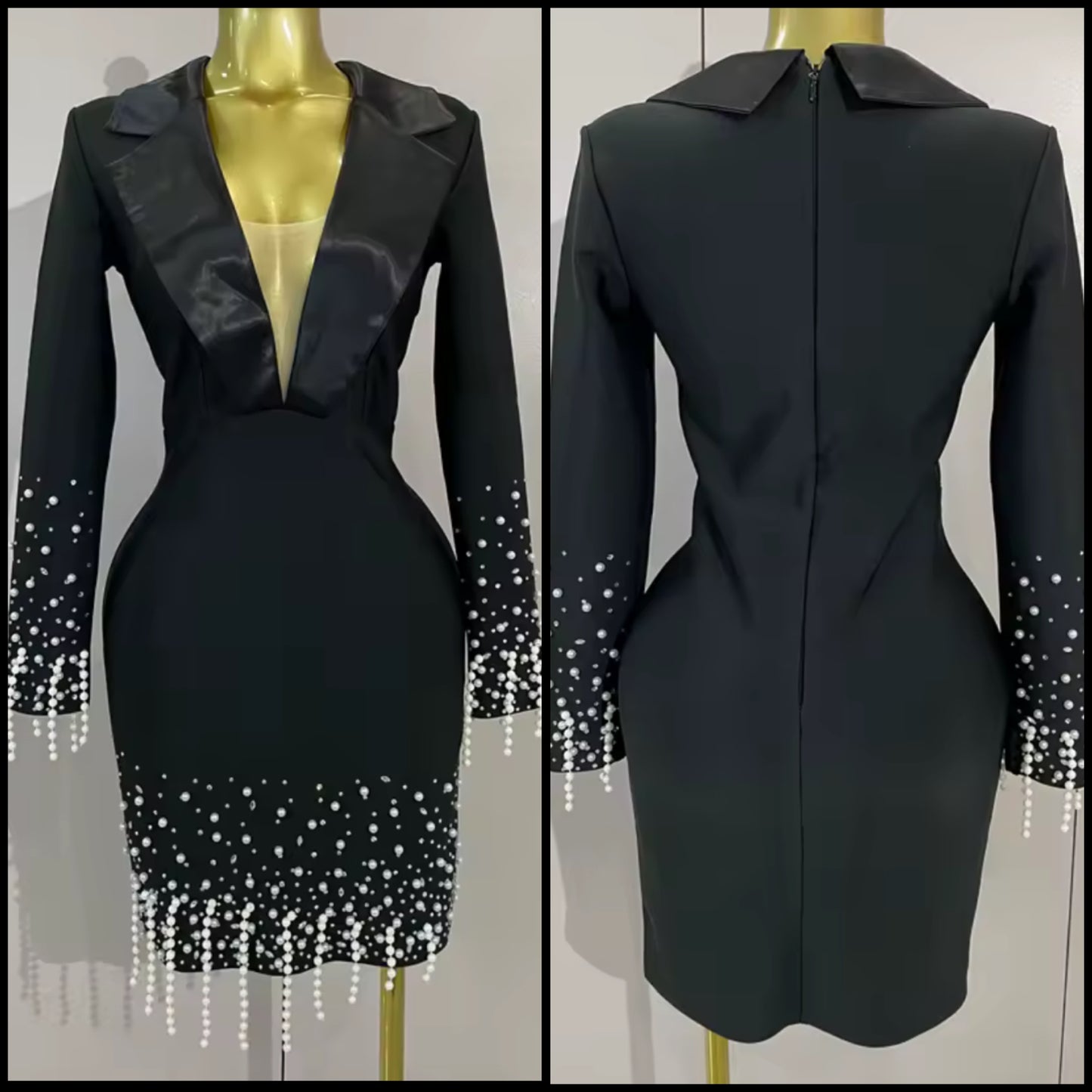 Elegant Black Pearl Full Sleeve Blazer Dress