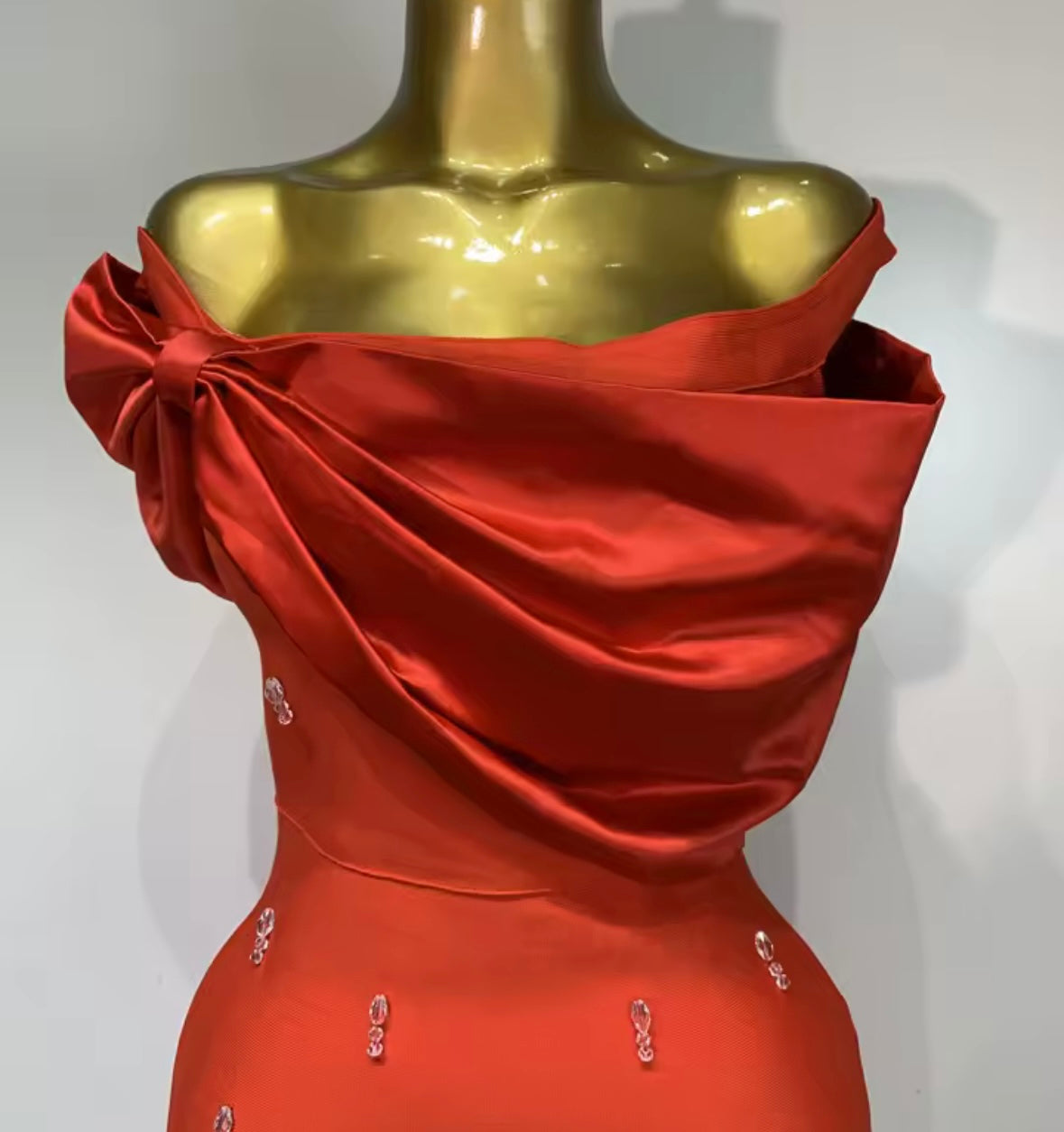 Red Off The Shoulder Beaded Elegant Maxi Dress