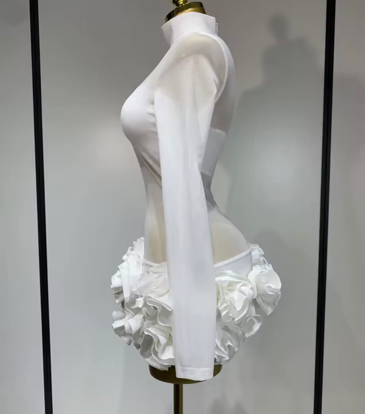 Sexy See Through Full Sleeve Floral Short Dress