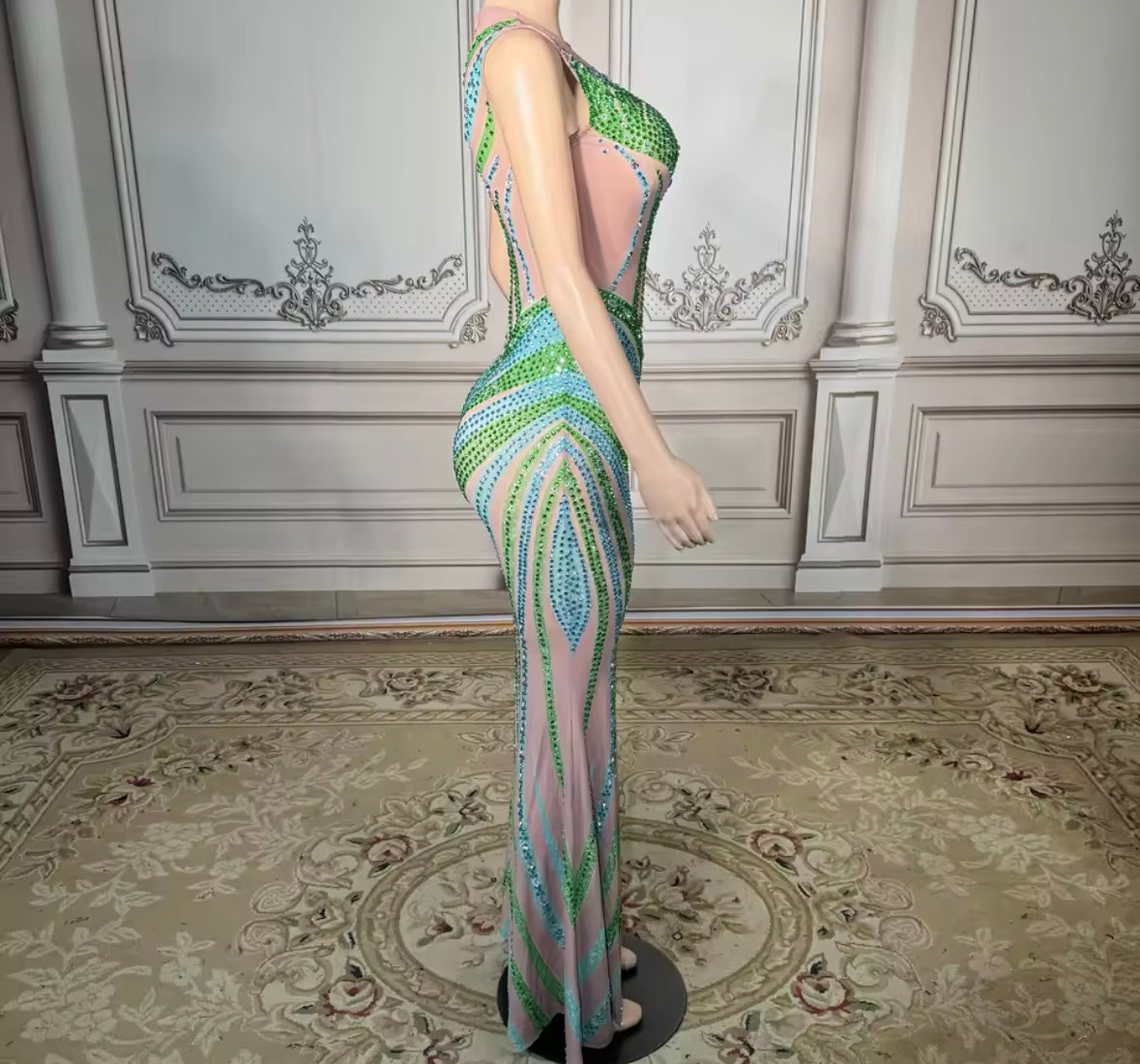 Sexy Rhinestone Sleeveless Floor-Length Dress
