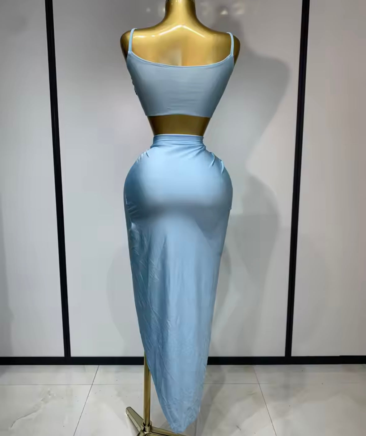 Sexy Rhinestone Sleeveless Maxi Skirt Set