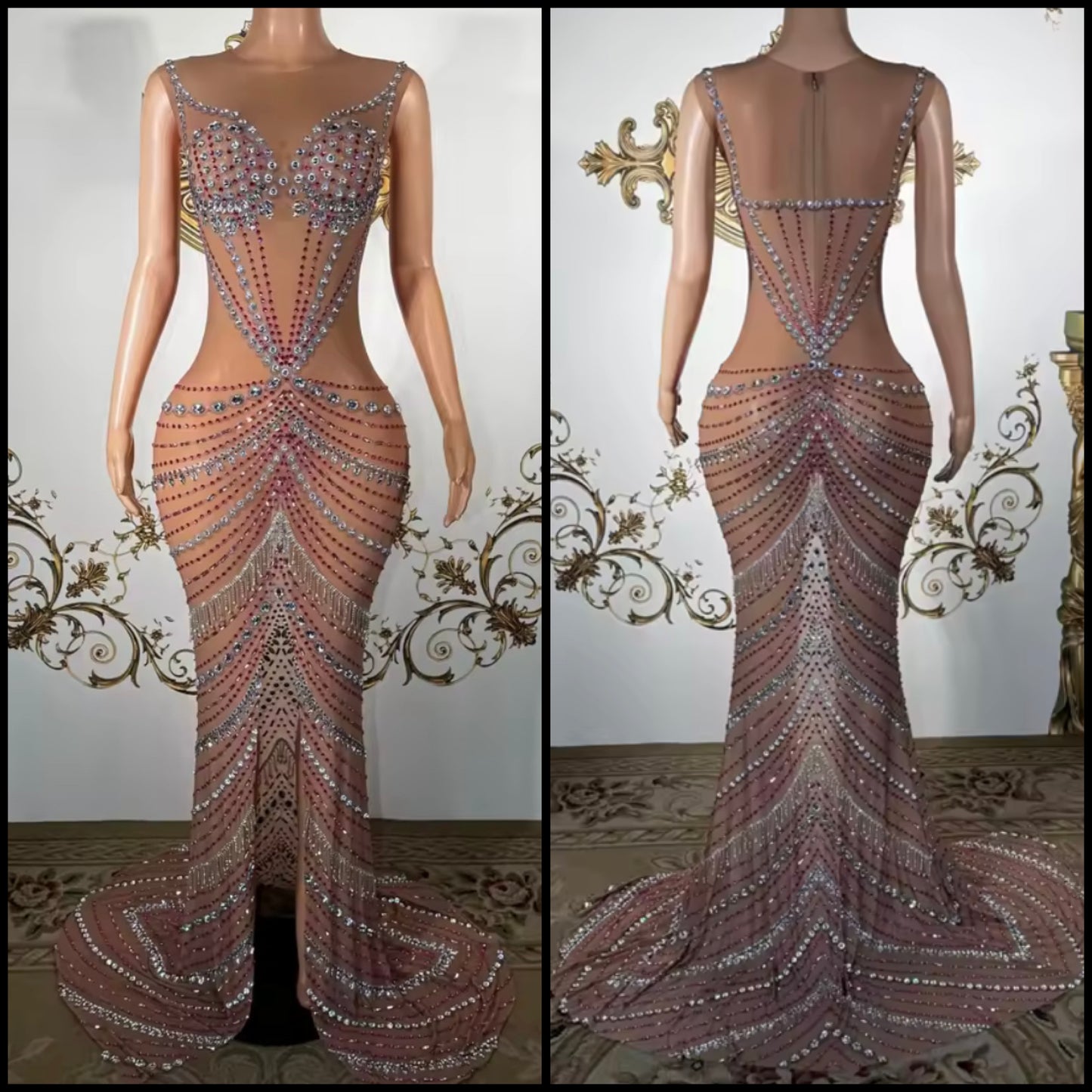 Rhinestone Embellishment Sexy Sleeveless Floor-Length Dress