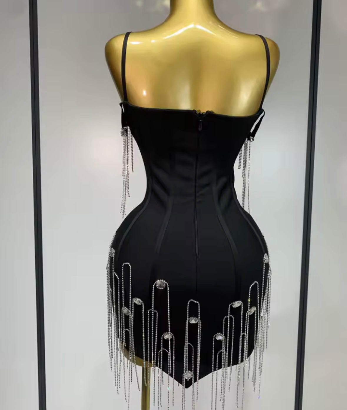Sexy Sleeveless Rhinestone Tassel Short Dress