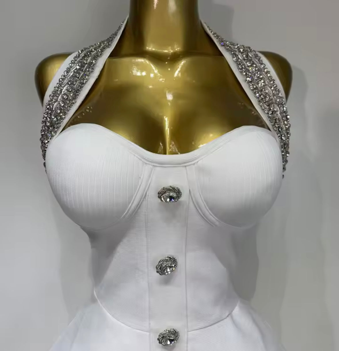 Sexy Rhinestone Halter Button Short Dress