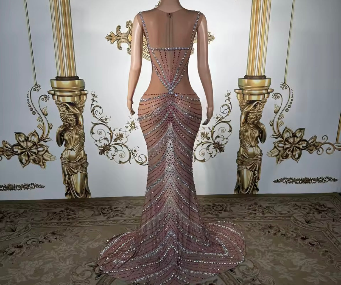 Rhinestone Embellishment Sexy Sleeveless Floor-Length Dress