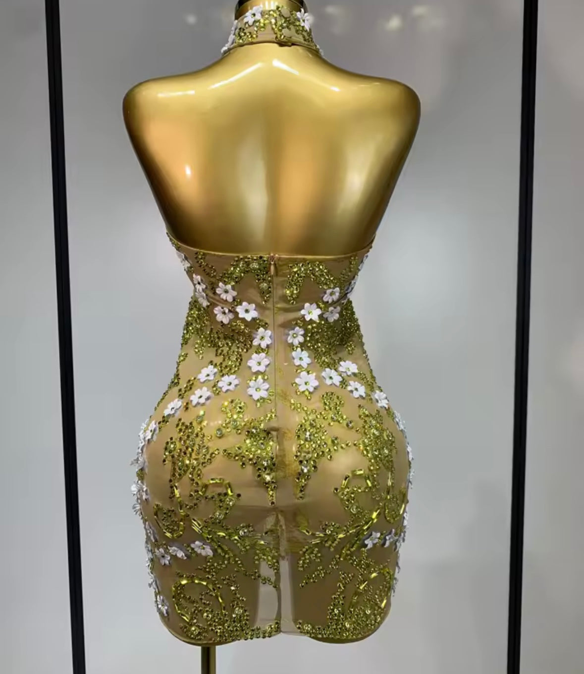 Sexy Halter Sleeveless Flower See Through Short Dress