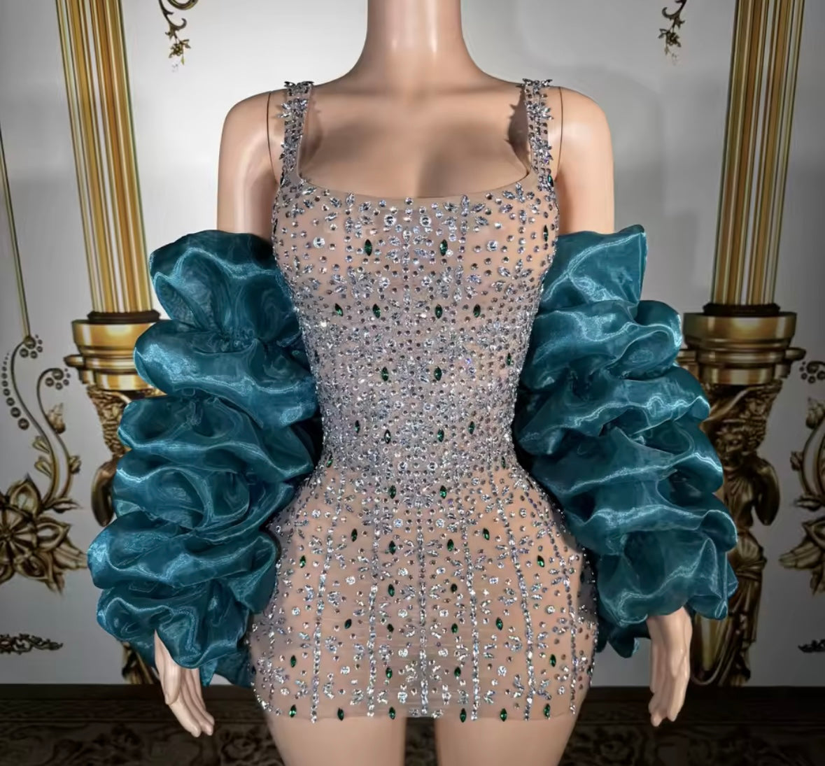 Sexy Rhinestone Embellishment Short See Through Dress