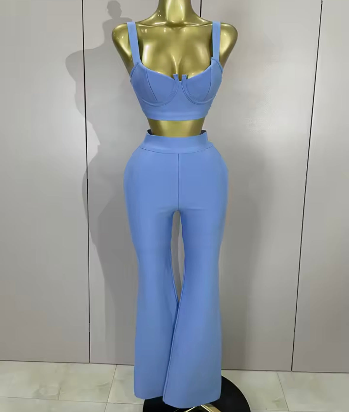 Sleeveless Back Zipper Crop Tank Two Piece Pant Set