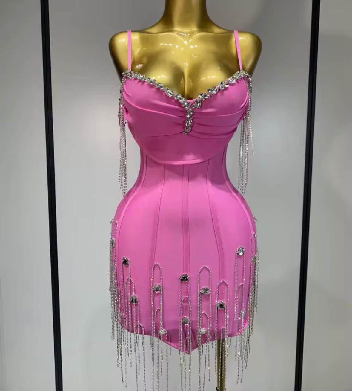 Sexy Sleeveless Rhinestone Tassel Short Dress