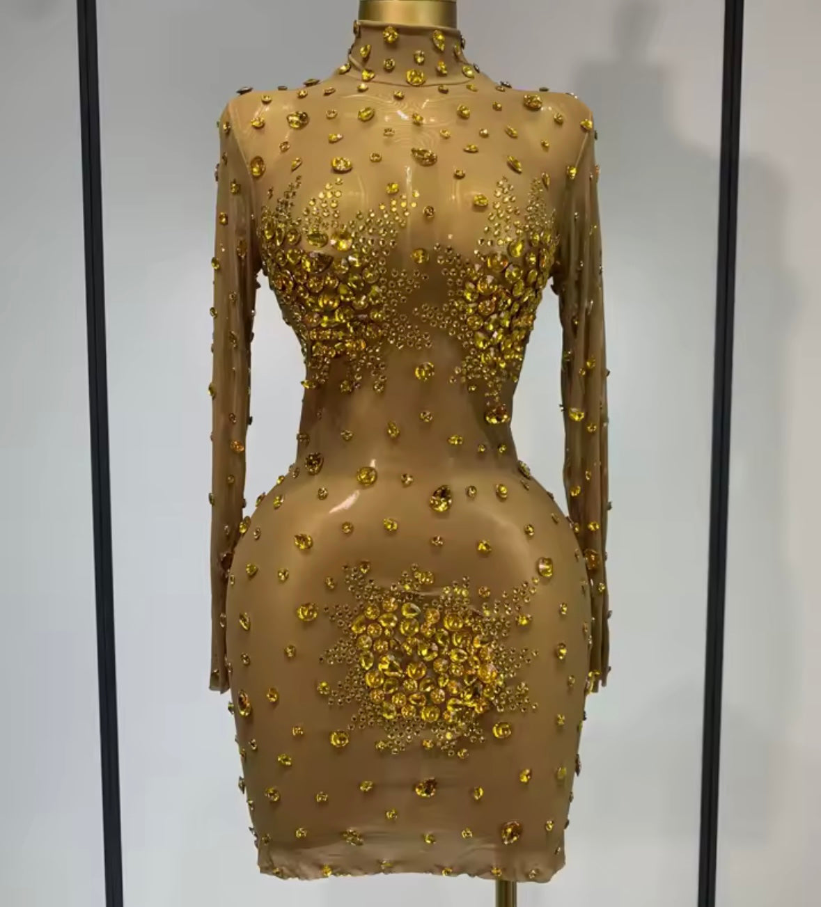 Sexy Crystal Rhinestone Full Sleeve Dress