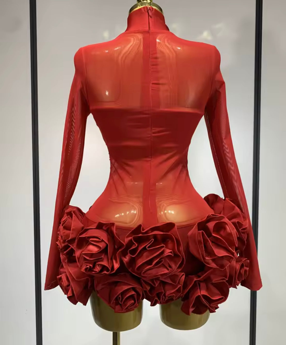 Sexy See Through Full Sleeve Floral Short Dress
