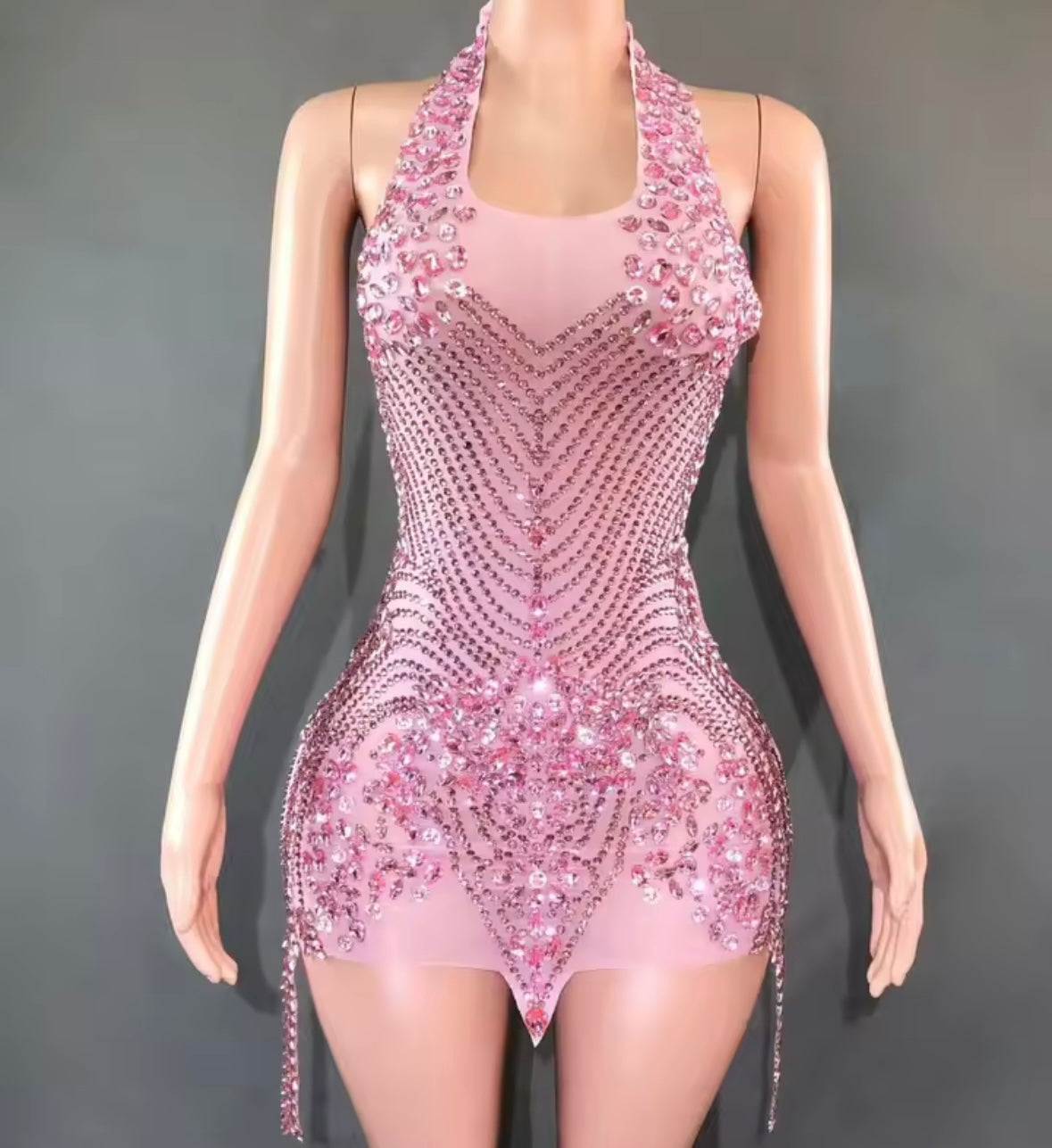 Sexy Halter Open Back Rhinestone Embellishment Dress
