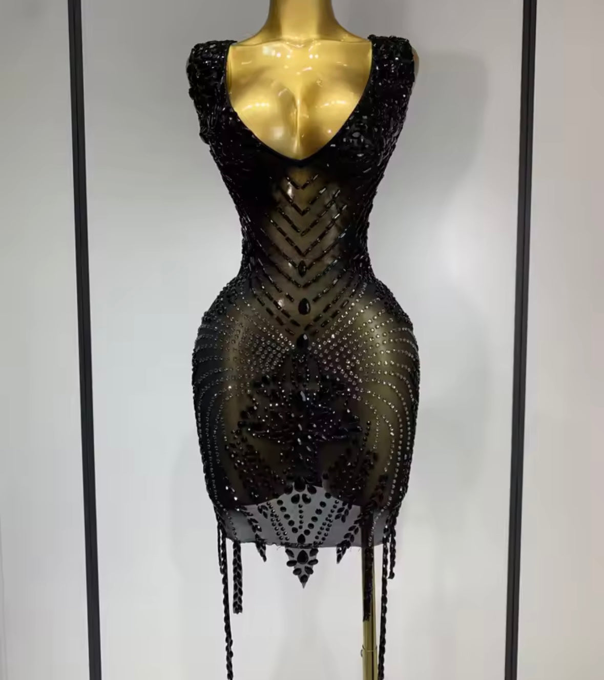 Sexy Sleeveless Beaded Crystal Tassel Dress