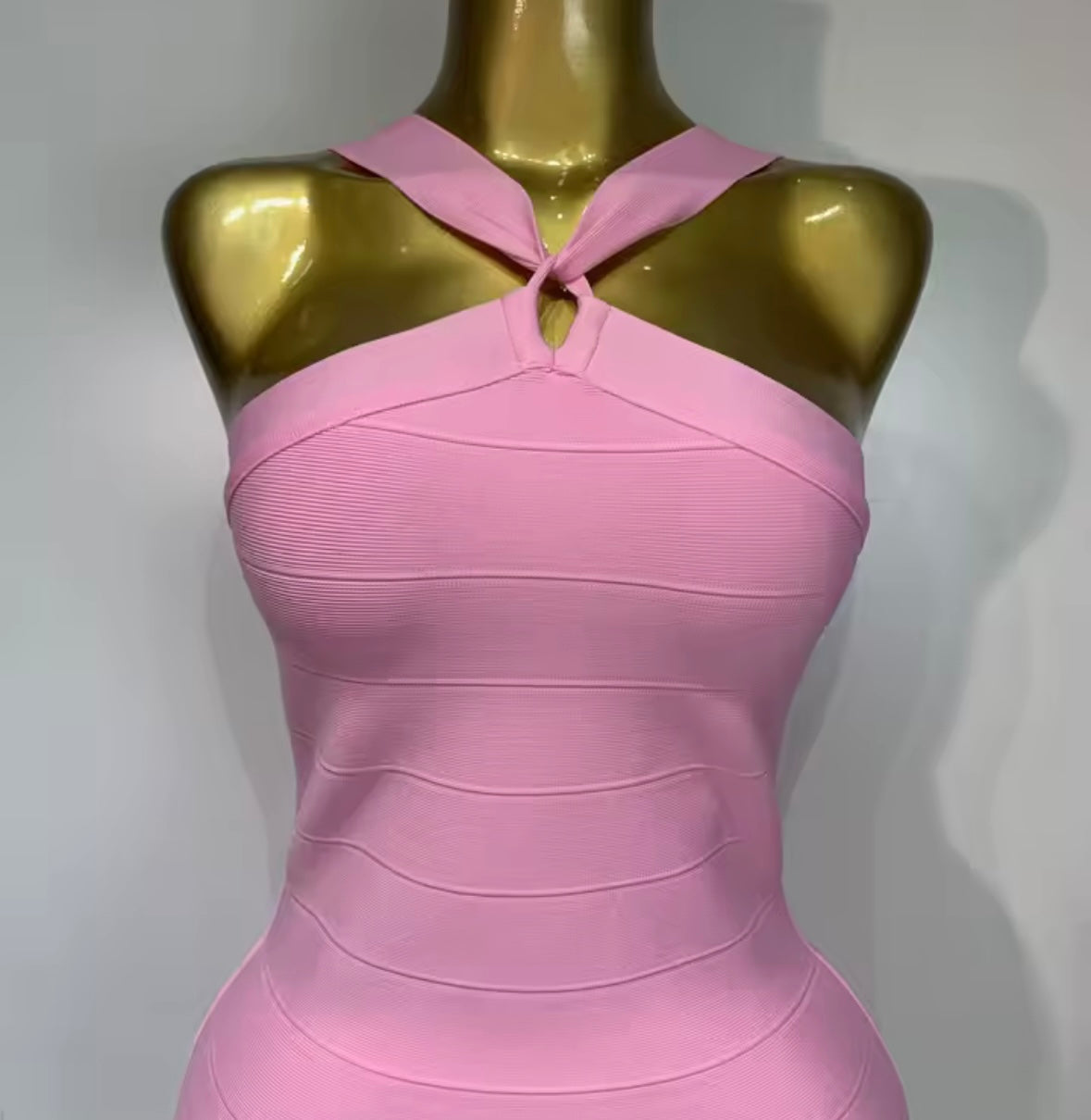 Sexy Pink Halter Sleeveless Bandage Dress