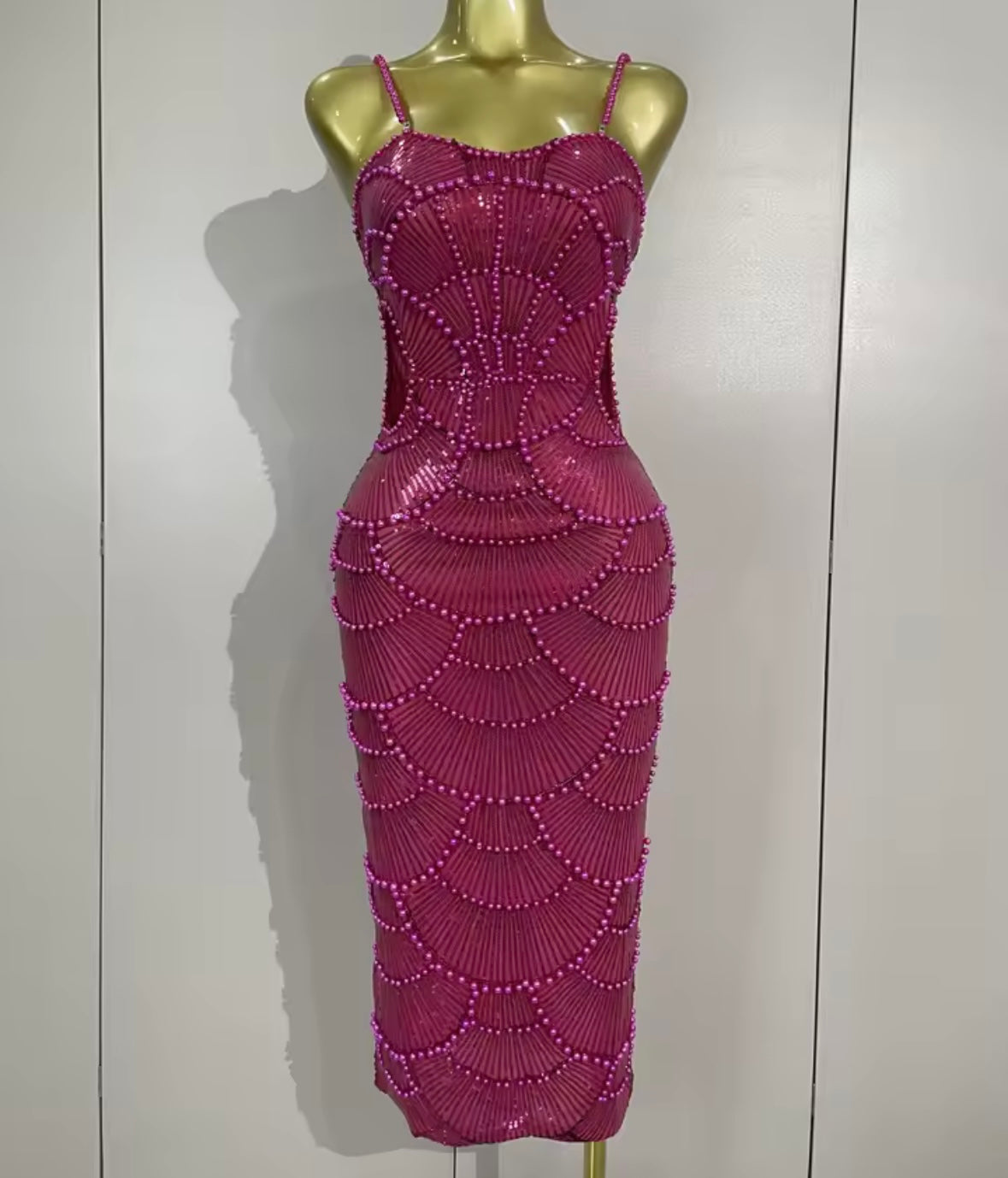Sexy Sleeveless Pearl Beaded Sequins Hollow Out Dress