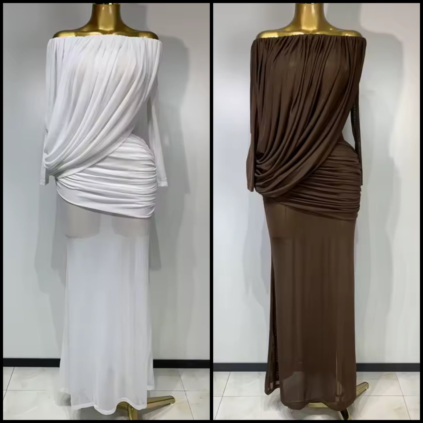 Elegant Draped Off The Shoulder Full Sleeve Maxi Dress