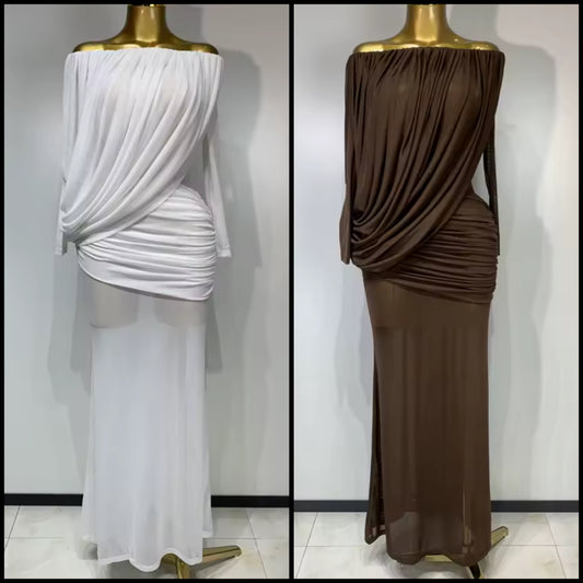 Elegant Draped Off The Shoulder Full Sleeve Maxi Dress
