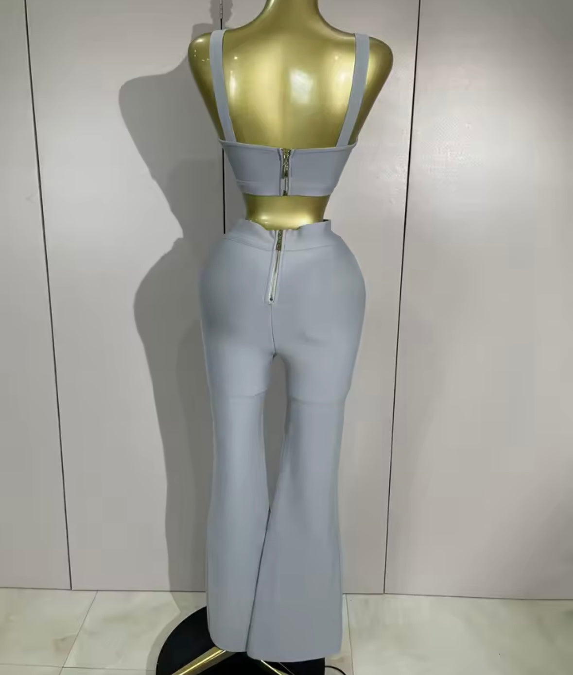 Sleeveless Back Zipper Crop Tank Two Piece Pant Set