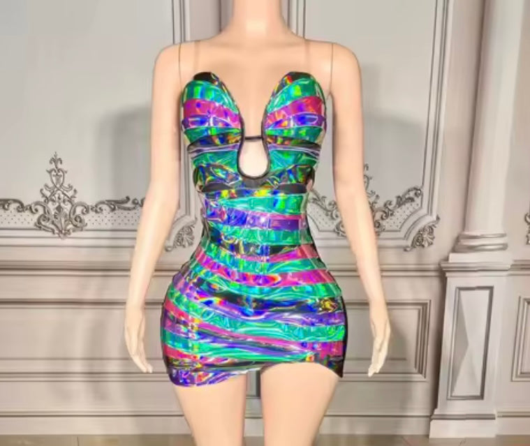 Sexy Sleeveless Colorful Metallic Short Dress