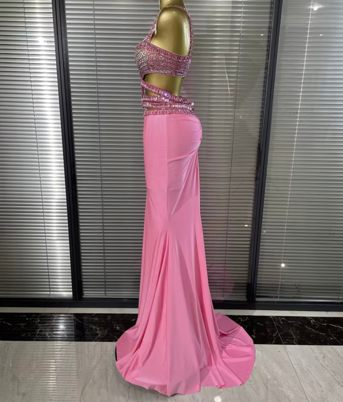 Sexy Sleeveless Rhinestone Crystal Hollow Out Maxi Dress