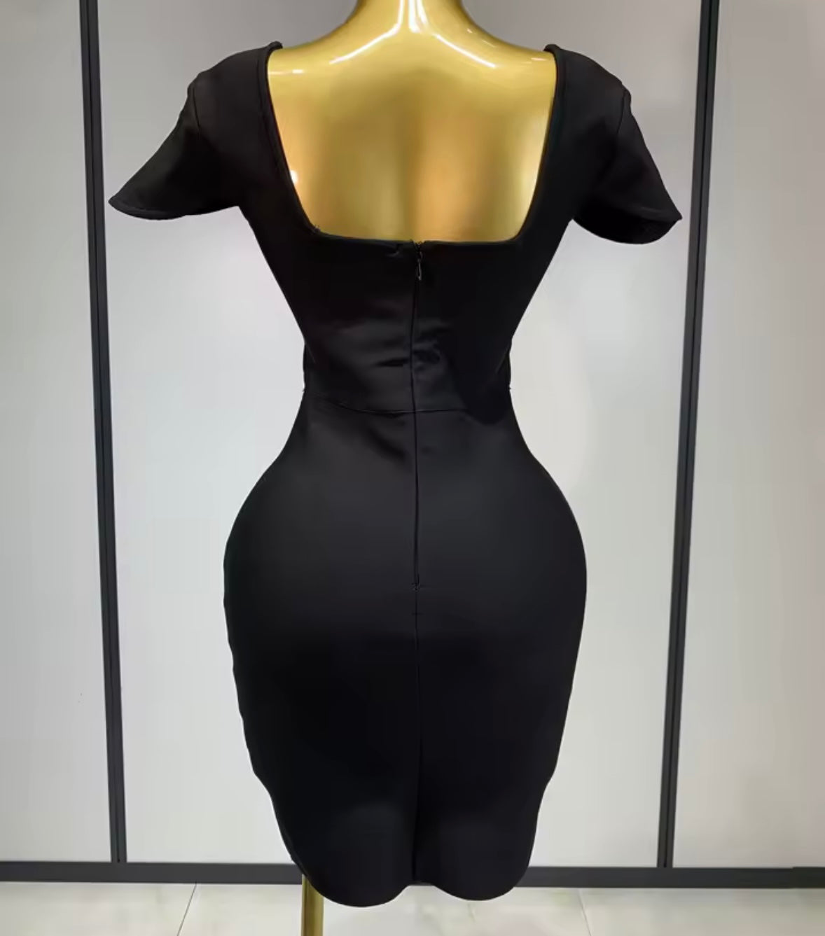 Elegant Rhinestone Short Sleeve Back Zipper Dress