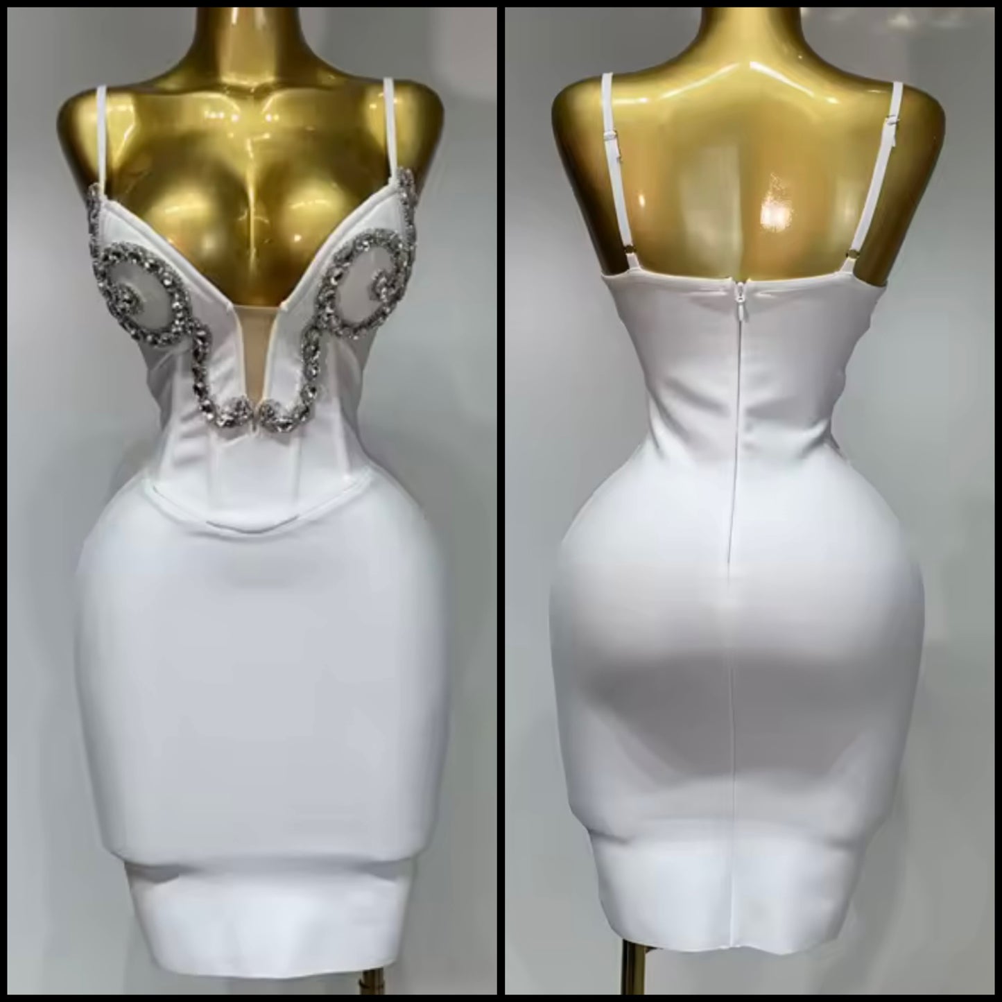 White Sleeveless Rhinestone Embellishment Bandage Dress