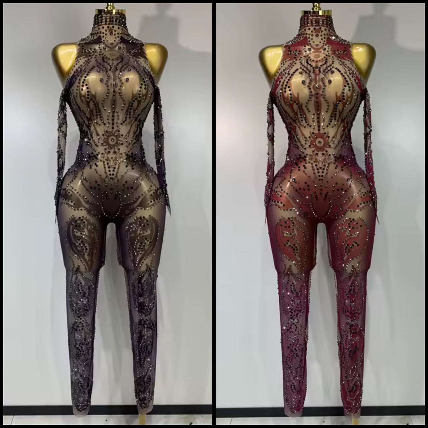 Sexy See Through Rhinestone Gradient Jumpsuit