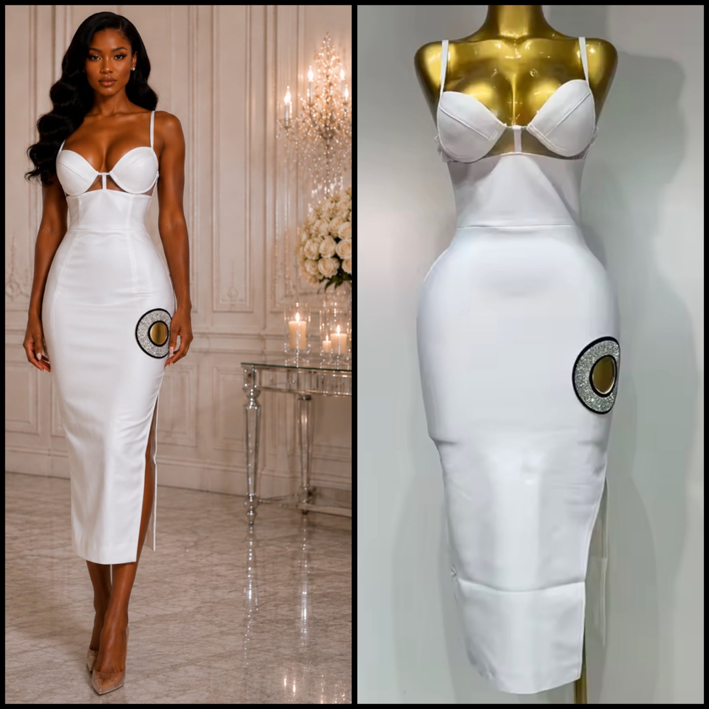 White Sexy Sleeveless Bling Bandage Dress