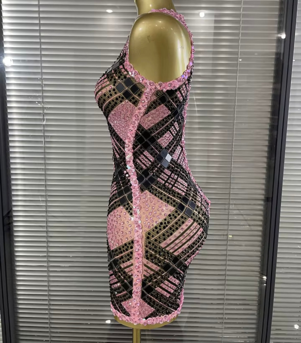 Rhinestone Crystal Button Up Sleeveless Sexy Dress