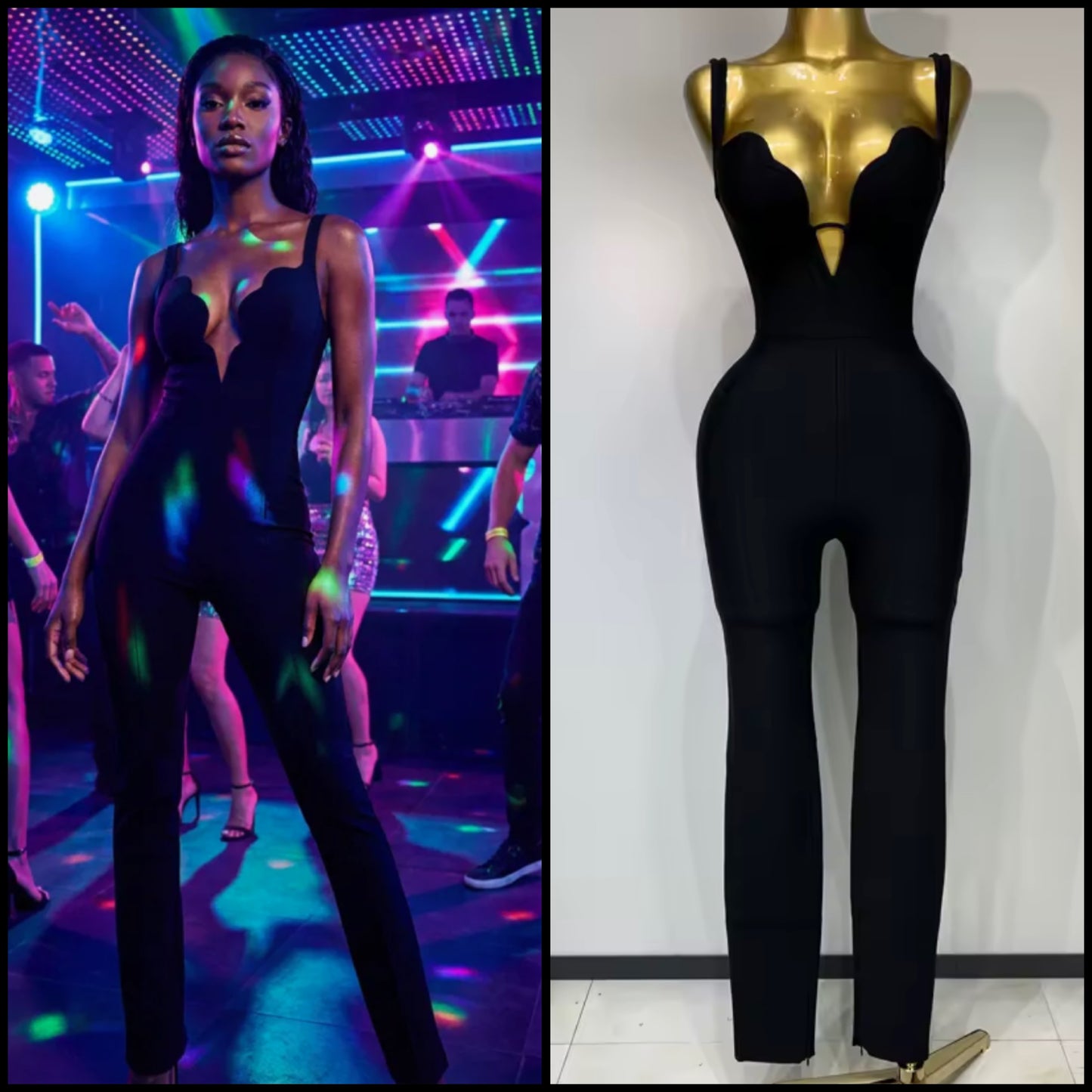 Black Sleeveless V-Neck Bandage Jumpsuit