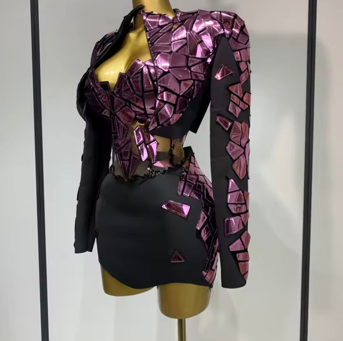Mirror Strapless Sexy Three Piece Jacket Skirt Set