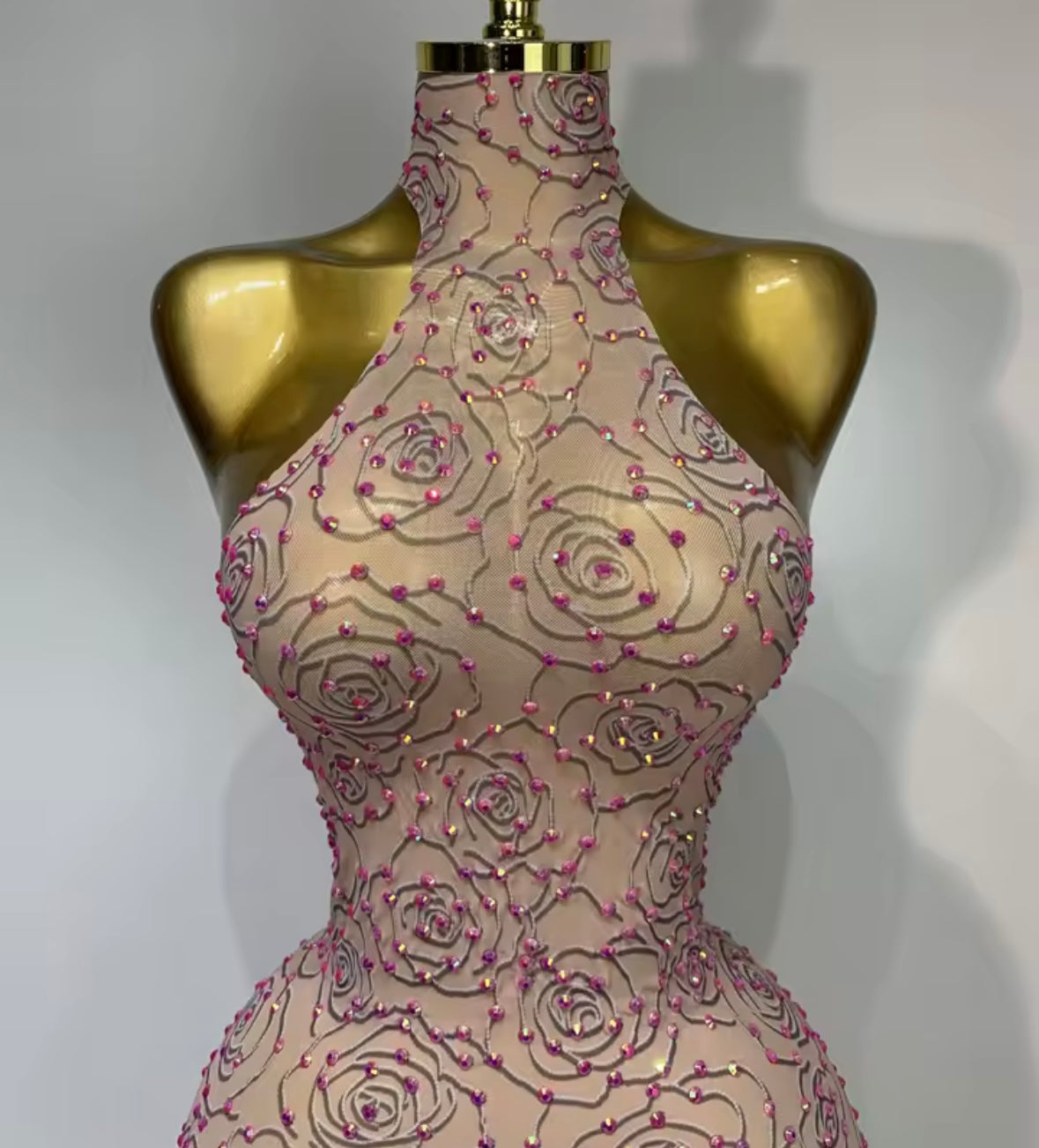 Sexy Printed Beaded Sleeveless See Through Floor-Length Dress