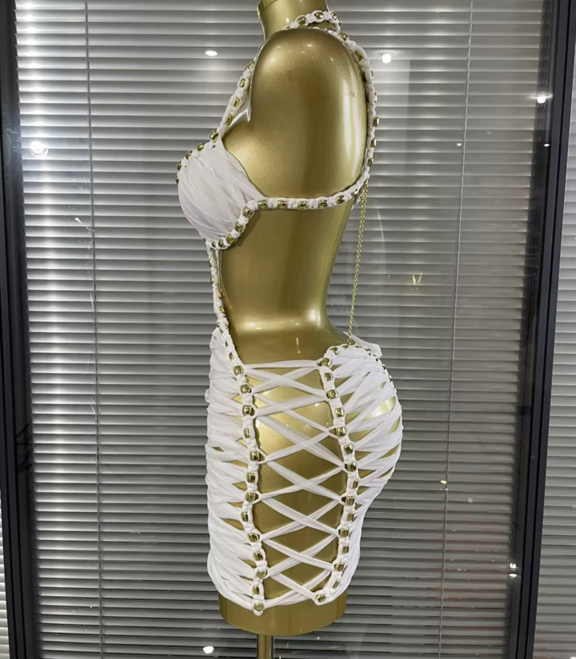 Sexy Halter Open Back Sleeveless Rivet Dress