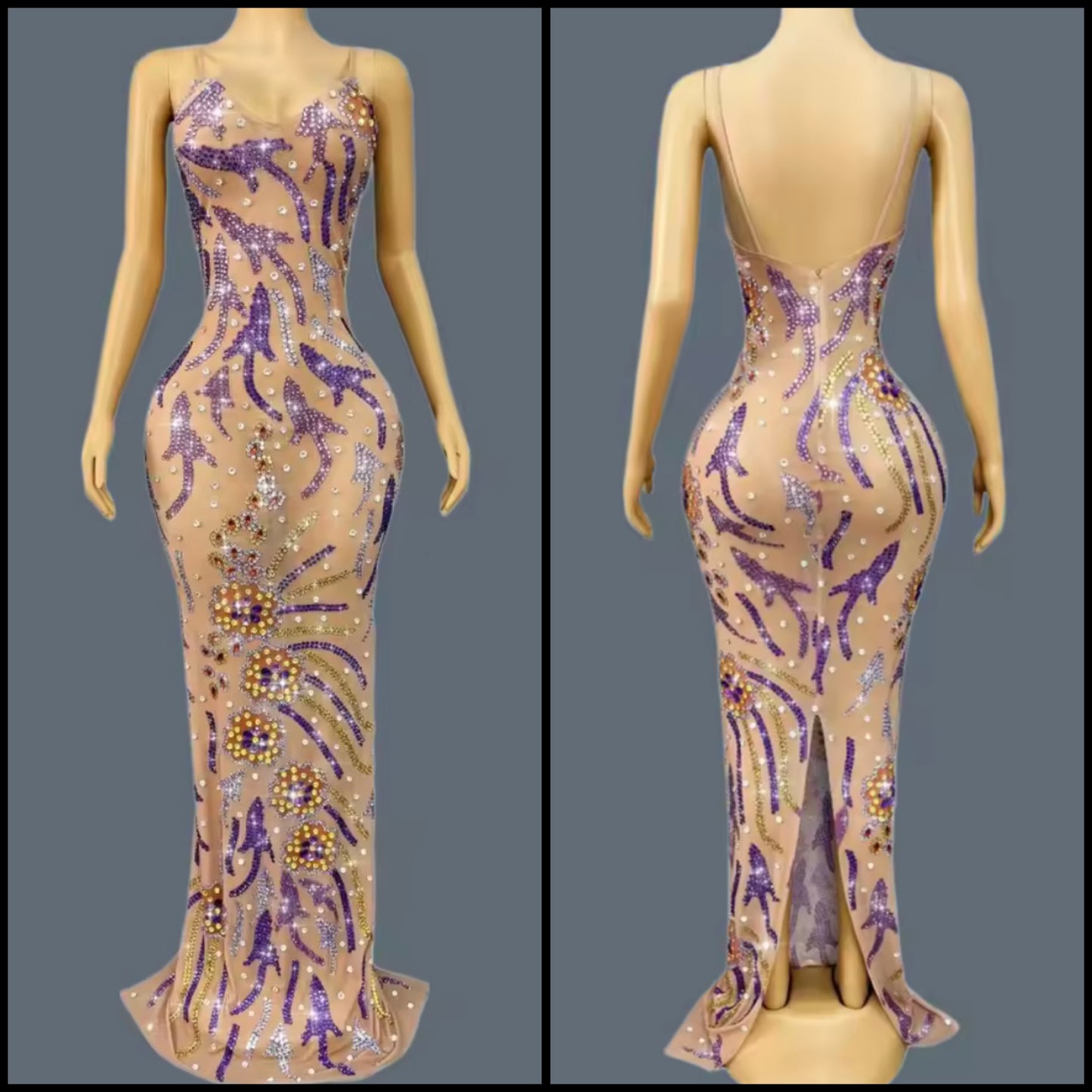 Sexy Sleeveless Color Rhinestone Embellishment Maxi Dress