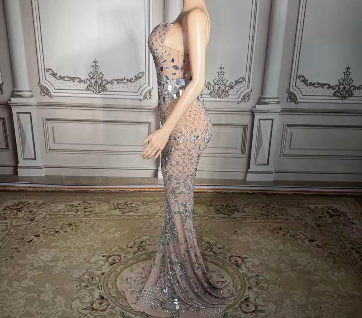 Sexy Sleeveless Mirror Rhinestone Mermaid Dress