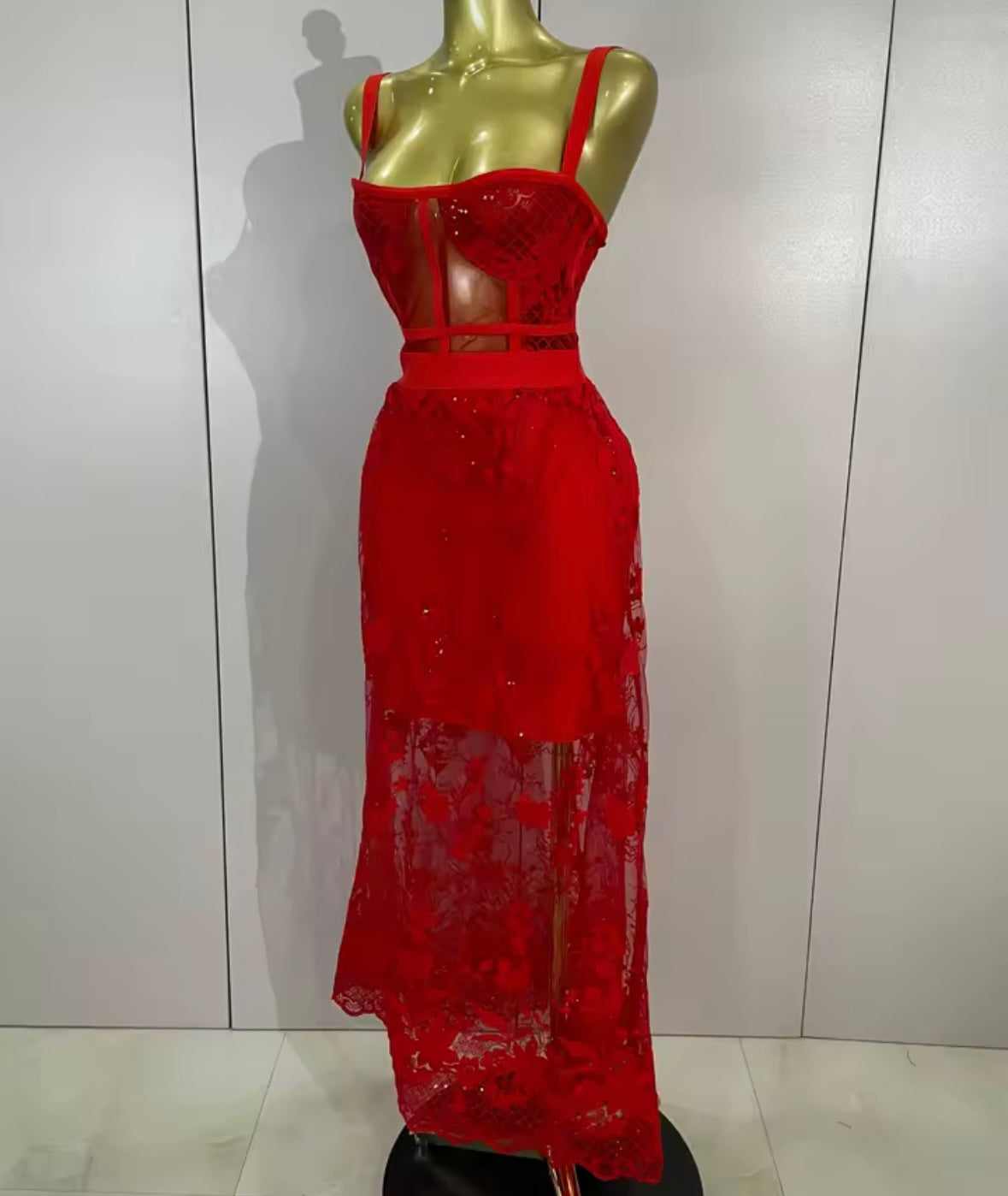 Red Sleeveless Sexy Sequins Maxi Dress