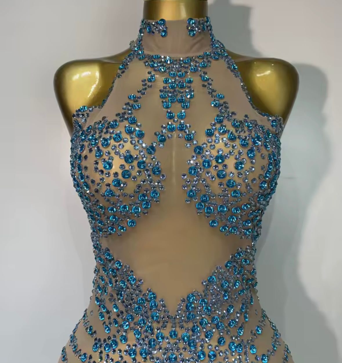 Sleeveless Rhinestone Sexy Short See Through Dress