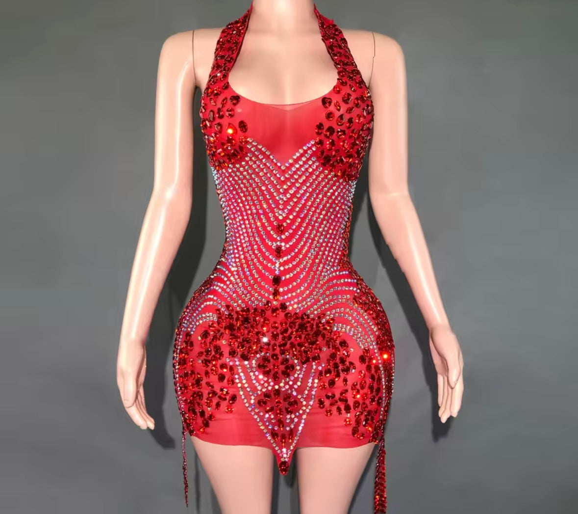 Sexy Halter Open Back Rhinestone Embellishment Dress
