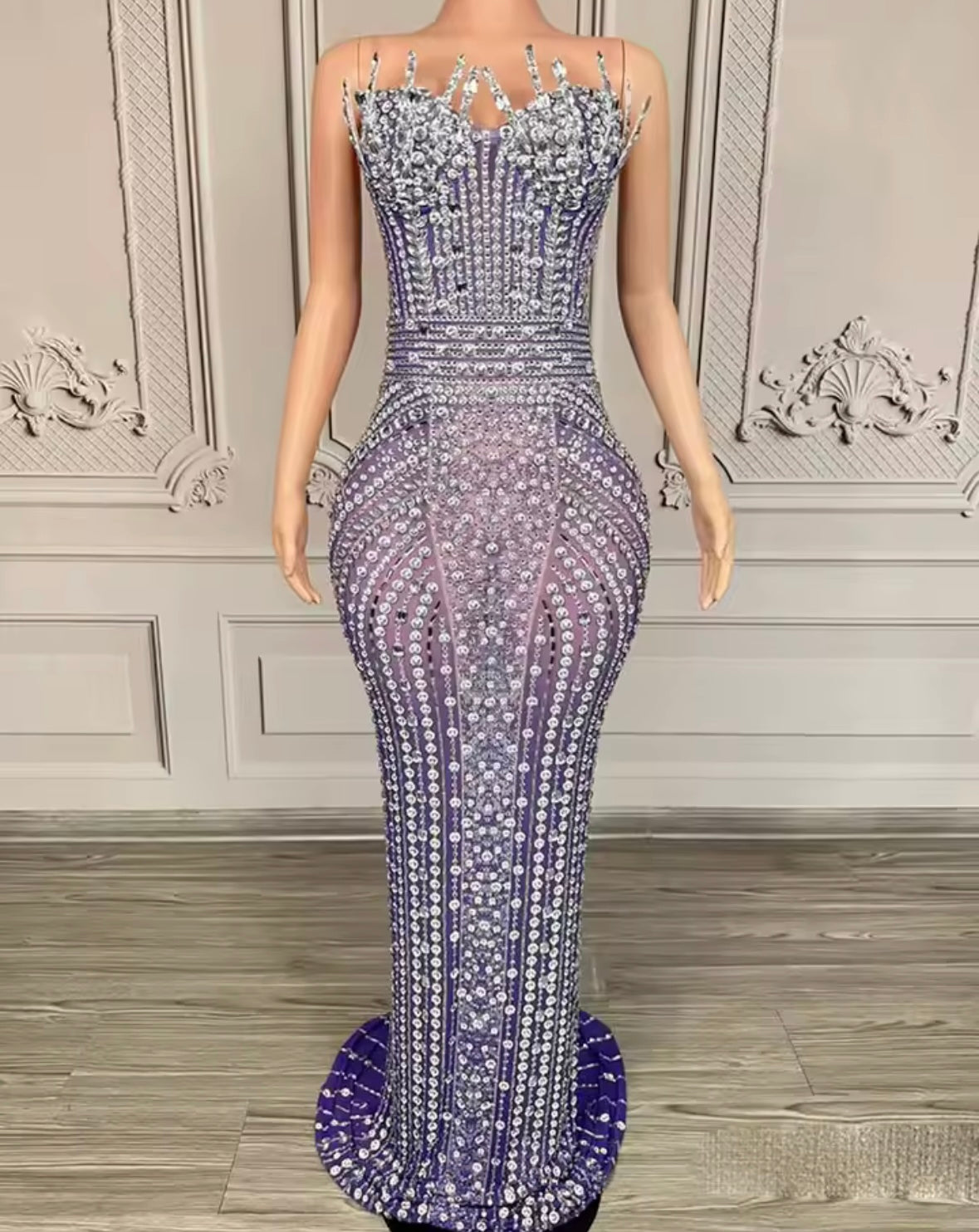 Sexy Rhinestone Embellishment Sleeveless Floor-Length Dress