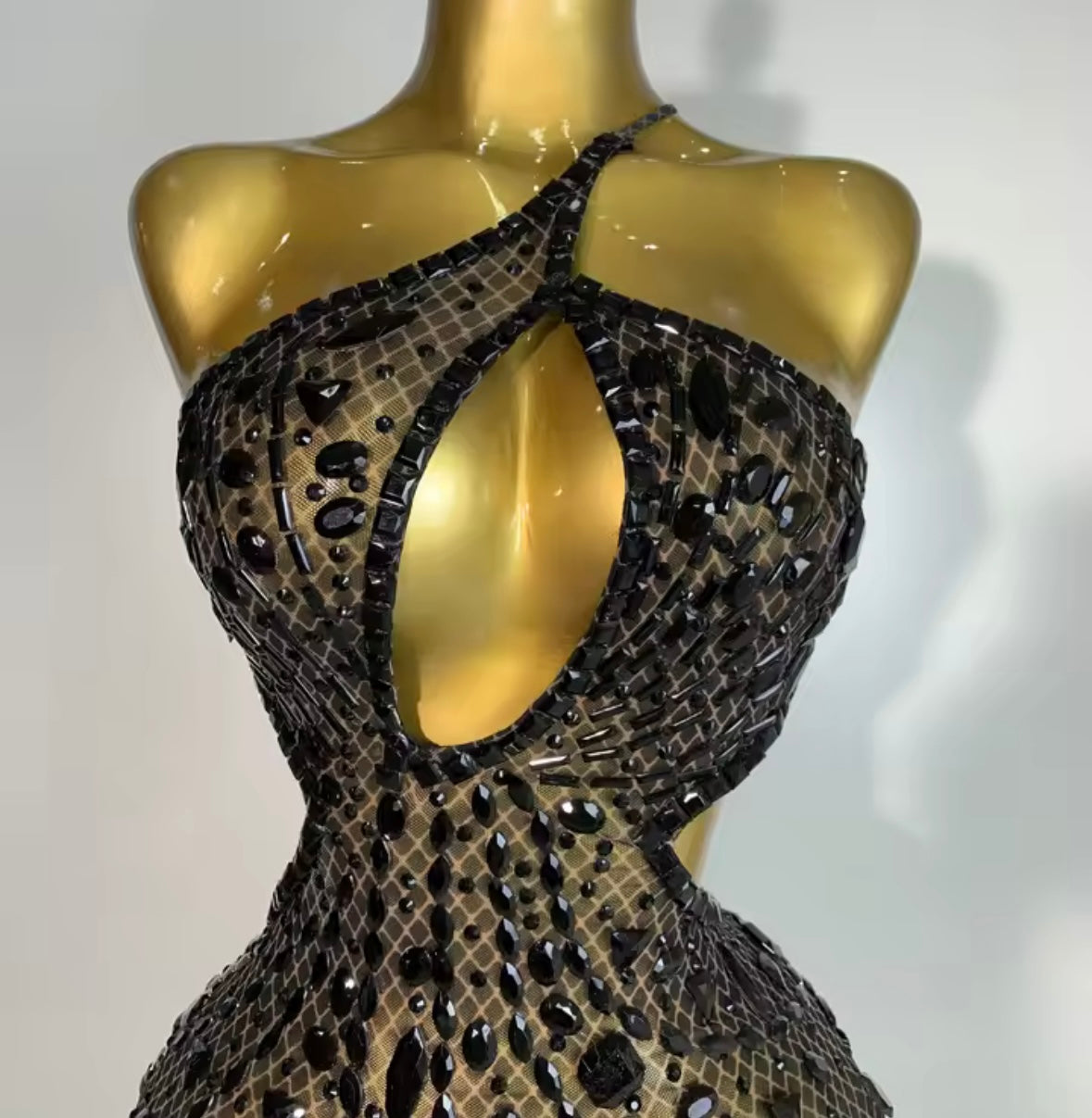 Sexy Sleeveless Open Back Hollow Out Rhinestone Dress