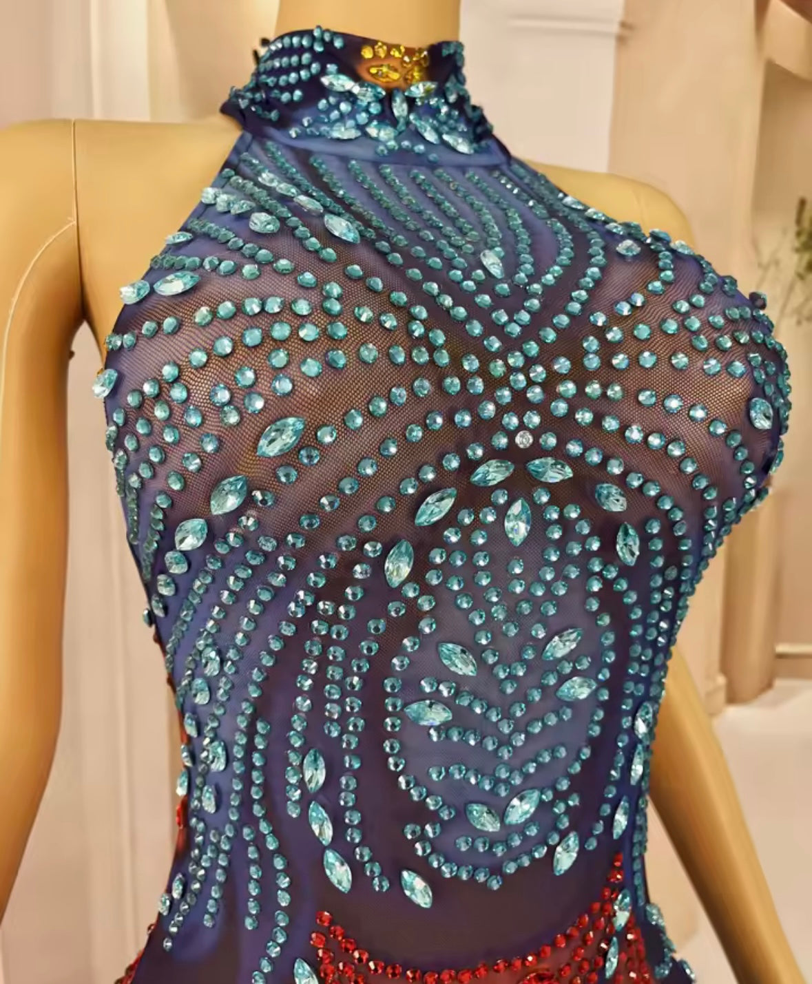 Sexy Halter Sleeveless Colorful Rhinestone Maxi Dress