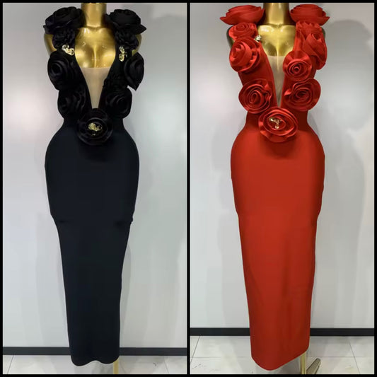 Elegant Floral Embellishment Sleeveless Maxi Dress