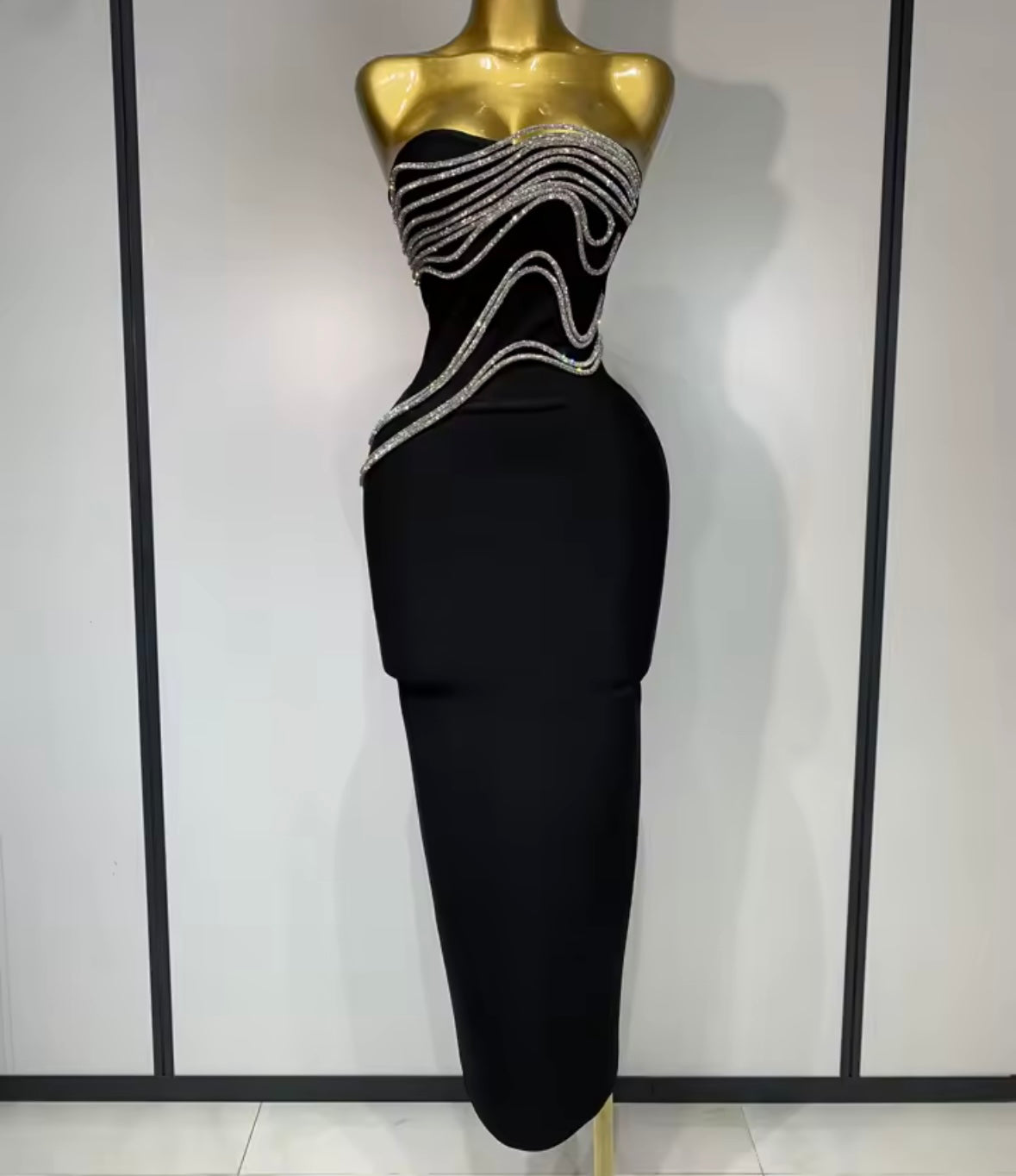 Sexy Black Strapless Rhinestone Embellishment Maxi Dress