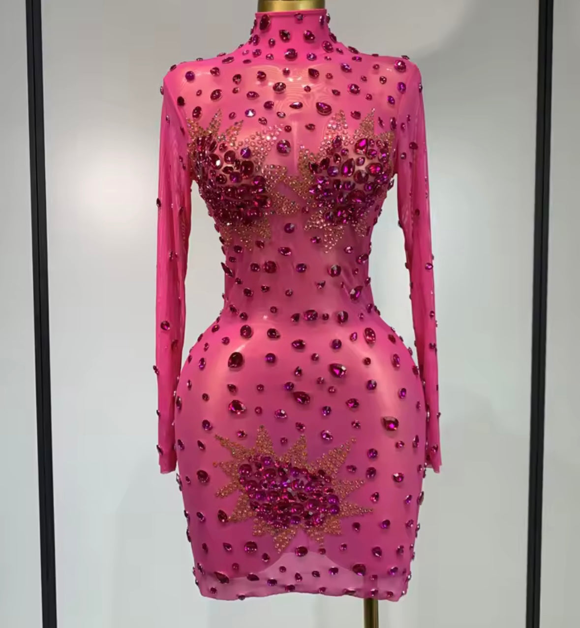 Sexy Crystal Rhinestone Full Sleeve Dress