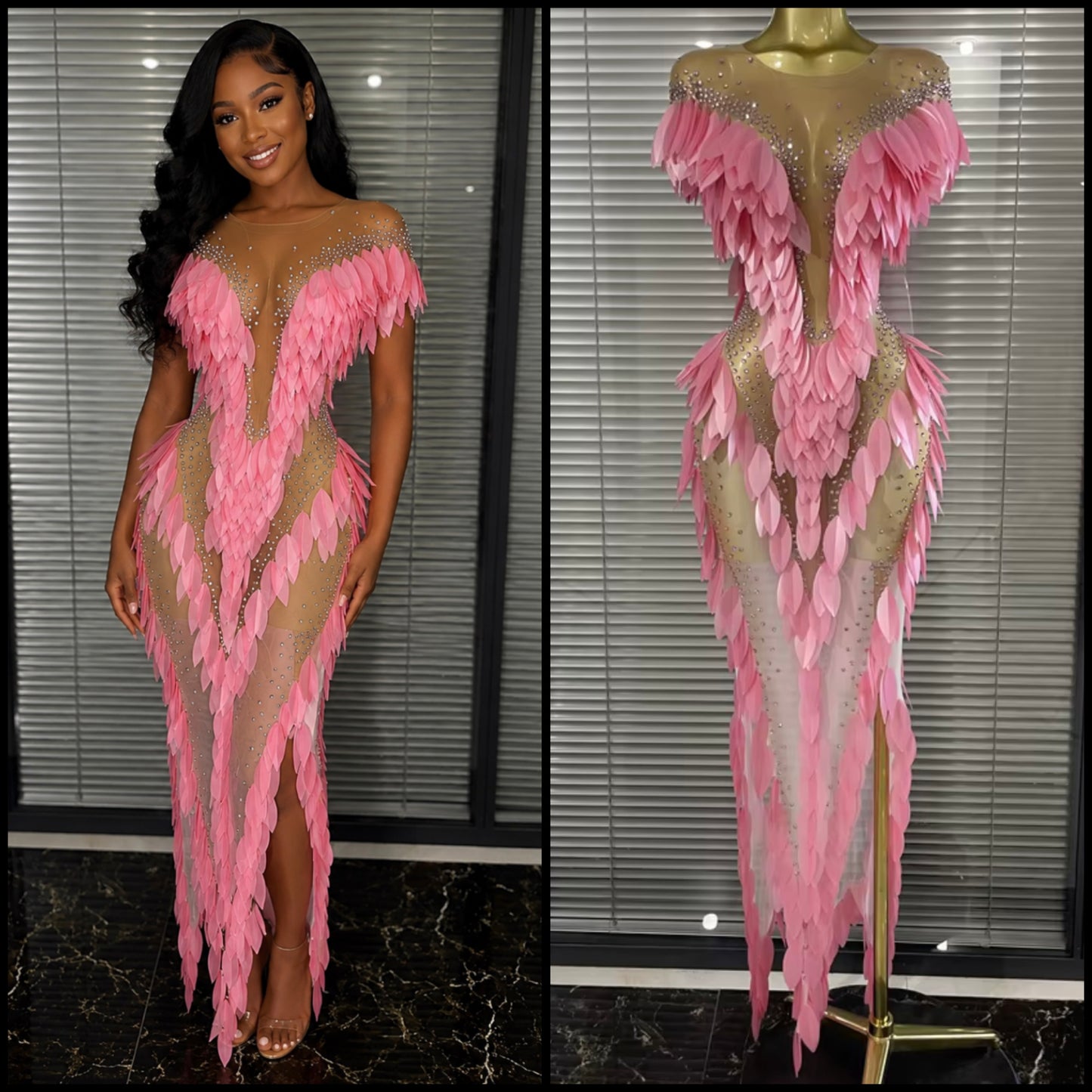 Sexy See Through Sequins Rhinestone Maxi Dress