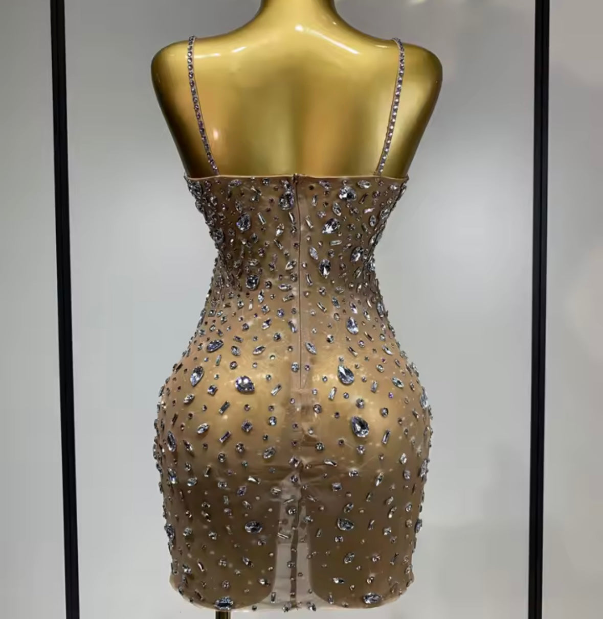 Sexy Sleeveless Rhinestone Embellishment See Through Dress