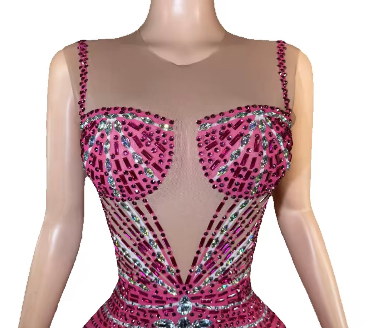 Pink Sexy Sleeveless Rhinestone Embellishment Floor-Length Dress