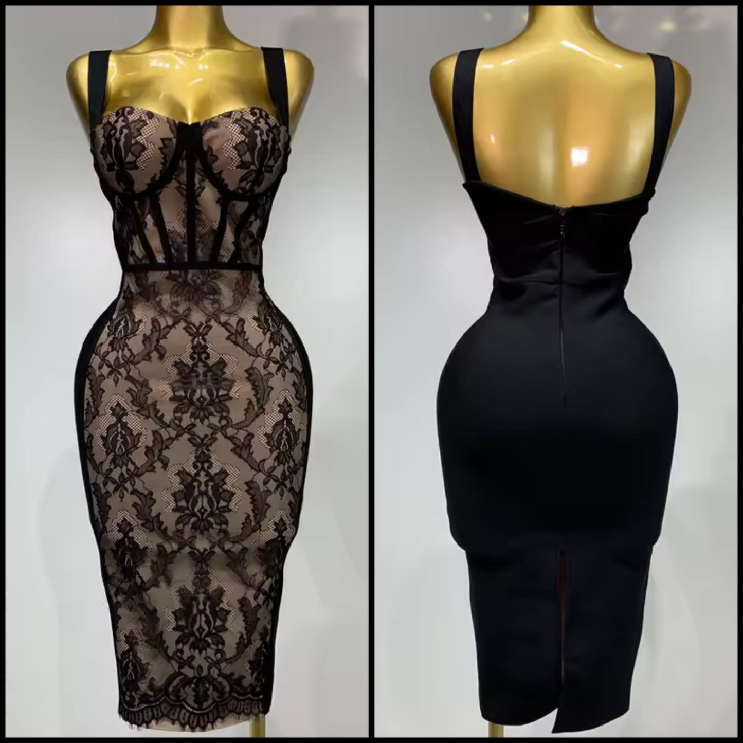 Sexy Black Lace Sleeveless Bandage Dress