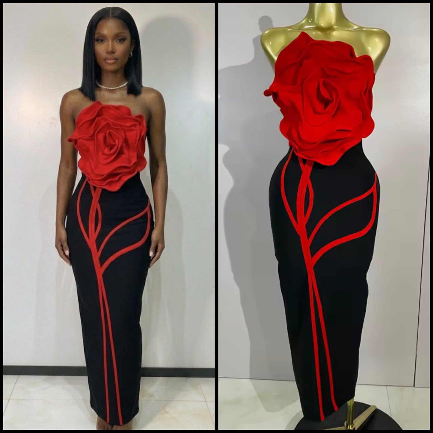 Sexy Floral Strapless Color Patchwork Maxi Dress